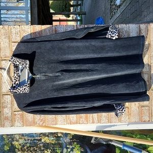 Black Valore Pullover with Black & White Leopold Trim & Zipper at the Neck